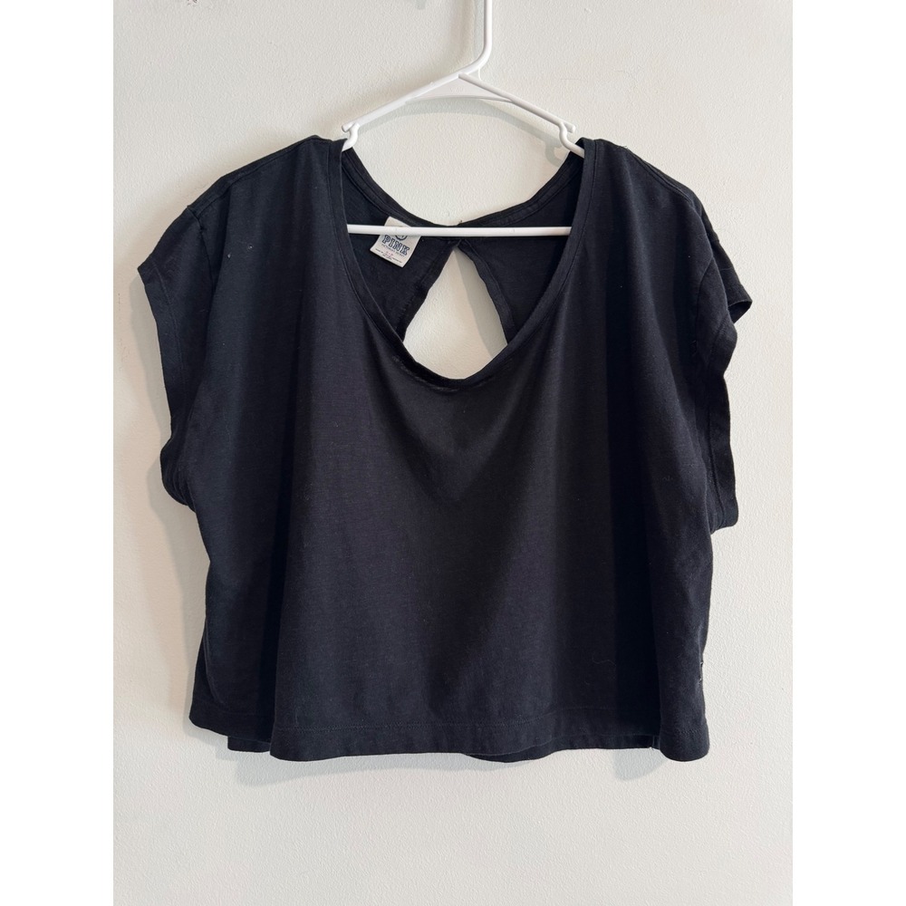 PINK Victoria's Secret Open Back Crop Top Women Small Black Relaxed Fit